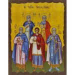 Εικόνα Ξύλινη Άγιος Ακίνδυνος , Άγιος Πηγάσιος , Άγιος Αυθόνιος , Άγιος Ελπιδοφόρος Και Άγιος Ανεμπό