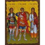 Εικόνα Ξύλινη Άγιος Βίκτωρ, Άγιος Μηνάς, Άγιος Βικέντιος 14,5 χ 20
