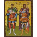 Εικόνα Ξύλινη Άγιοι Θεόδωροι Ολόσωμοι 14,5 χ 20