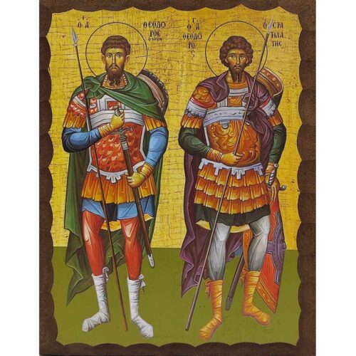 Εικόνα Ξύλινη Άγιοι Θεόδωροι Ολόσωμοι 14,5 χ 20