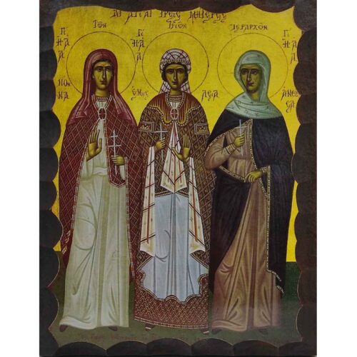 Εικόνα Ξύλινη Αγίες Μητέρες Τριών Ιεραρχών Αγία Εμμέλεια, Αγία Νόνα, Αγία Ανθούσα 14,5 χ 20