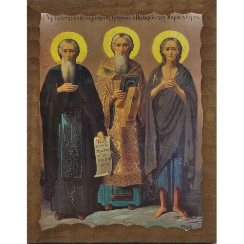 Εικόνα Ξύλινη Άγιος Ιωάννης Της Κλίμακος, Άγιος Γρηγόριος Ο Παλαμάς Και Οσία Μαρία Η Αιγυπτία 21 χ 2