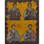 Εικόνα Ξύλινη Άγιος Αγγελής, Άγιος Μανουήλ, Άγιος Γεώργιος, Άγιος Νικόλαος Κρήτης Νεομάρτυρες 21 χ 2