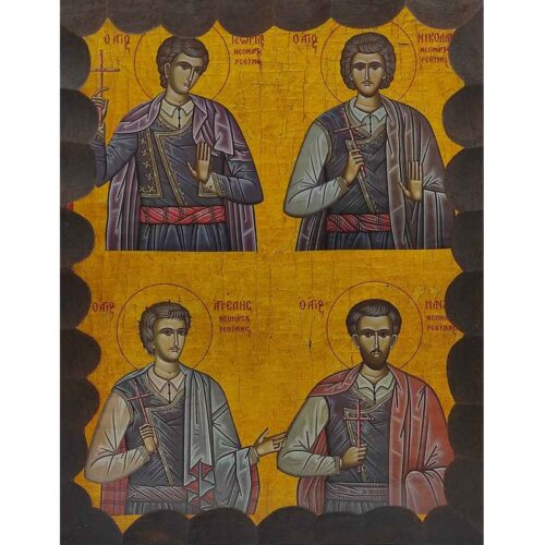 Εικόνα Ξύλινη Άγιος Αγγελής, Άγιος Μανουήλ, Άγιος Γεώργιος, Άγιος Νικόλαος Κρήτης Νεομάρτυρες 21 χ 2
