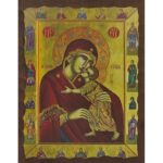 Εικόνα Ξύλινη Παναγία Γλυκοφιλούσα Με Παραστάσεις 21 χ 27