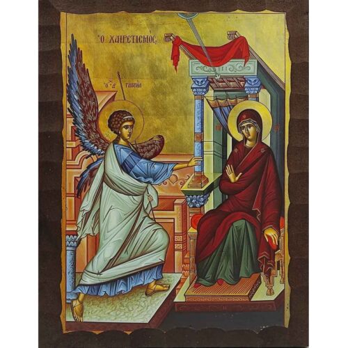 Εικόνα Ξύλινη Ευαγγελισμός Της Θεοτόκου Χαιρετισμός 21 χ 27