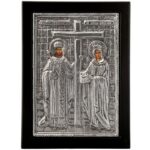 Εικόνα Επάργυρη Άγιος Κωνσταντίνος Και Αγία Ελένη 19 χ 24